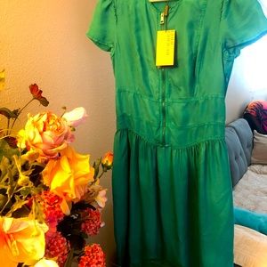 NWT- Burberry Green Silk Brit Dress